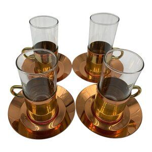 Beucler Copper Irish Coffee Cups with Underplates Set of 4 Vintage Drinkware